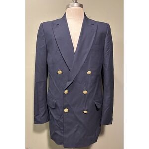 Vtg Burberry's Double Breasted Blazer Navy Blue Sport Coat Gold Buttons 42L